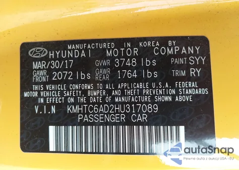 2017 Hyundai Veloster Value Edition from USA, damaged, VIN KMHTC6AD2HU317089